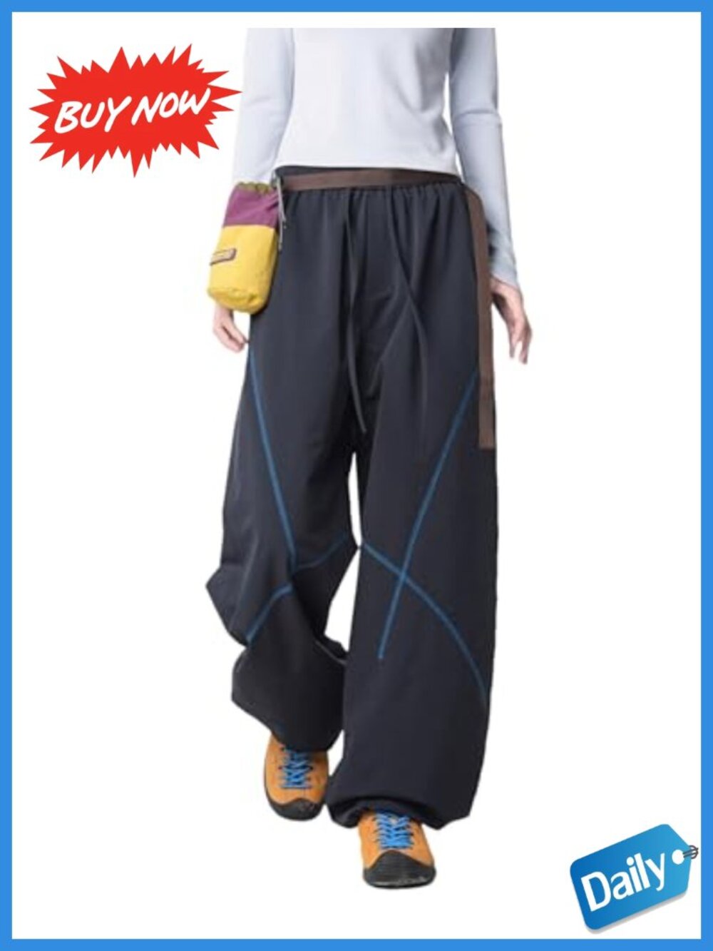 Womens Baggy Parachute Pants Wide Leg Lounge Sweatpants Drawstring Jogger